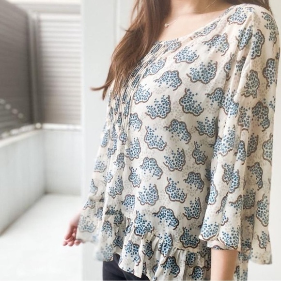 Anna Sui X Uniqlo Chiffon Floral Ruffled Hem Boho Cottagecore Blouse NWOT Sz S - Picture 3 of 12